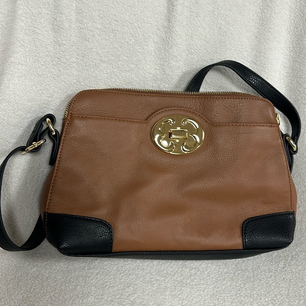 EUC Emma Fox brown & black leather crossbody purse, gold hardware, LIKE NEW!
